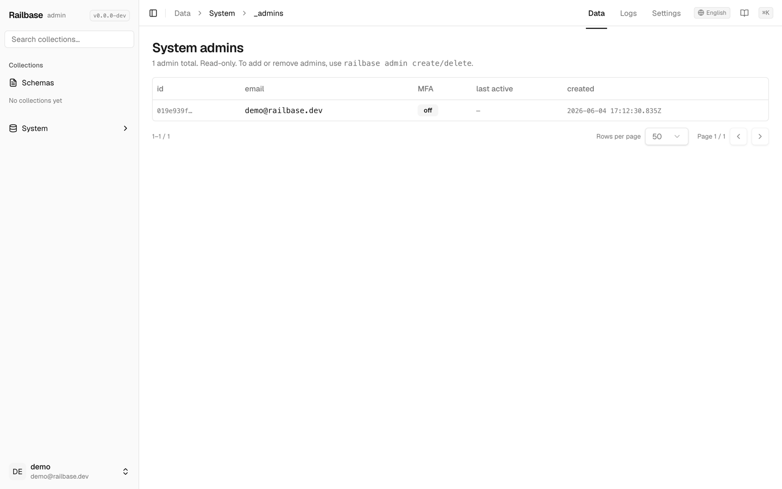 The Railbase admin data grid