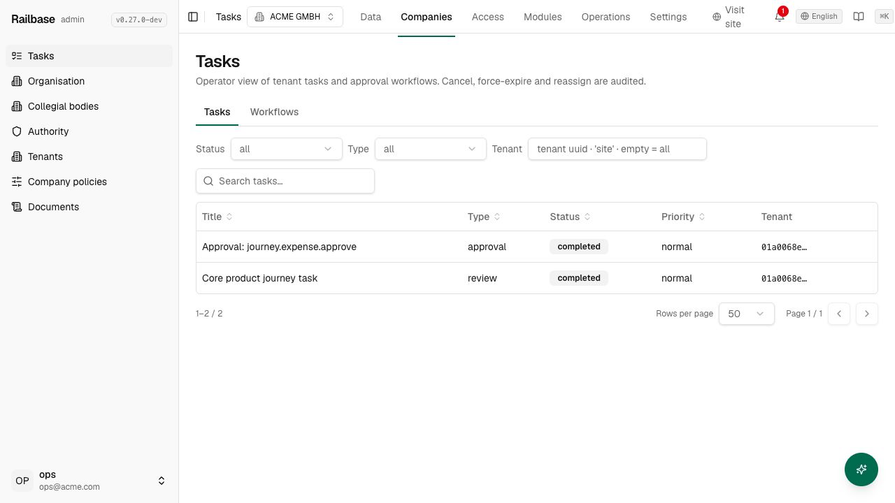 Tasks and workflow monitor