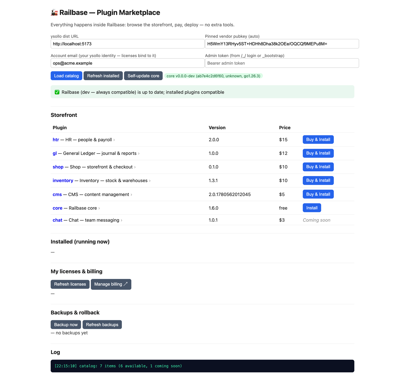 The Railbase in-app plugin marketplace