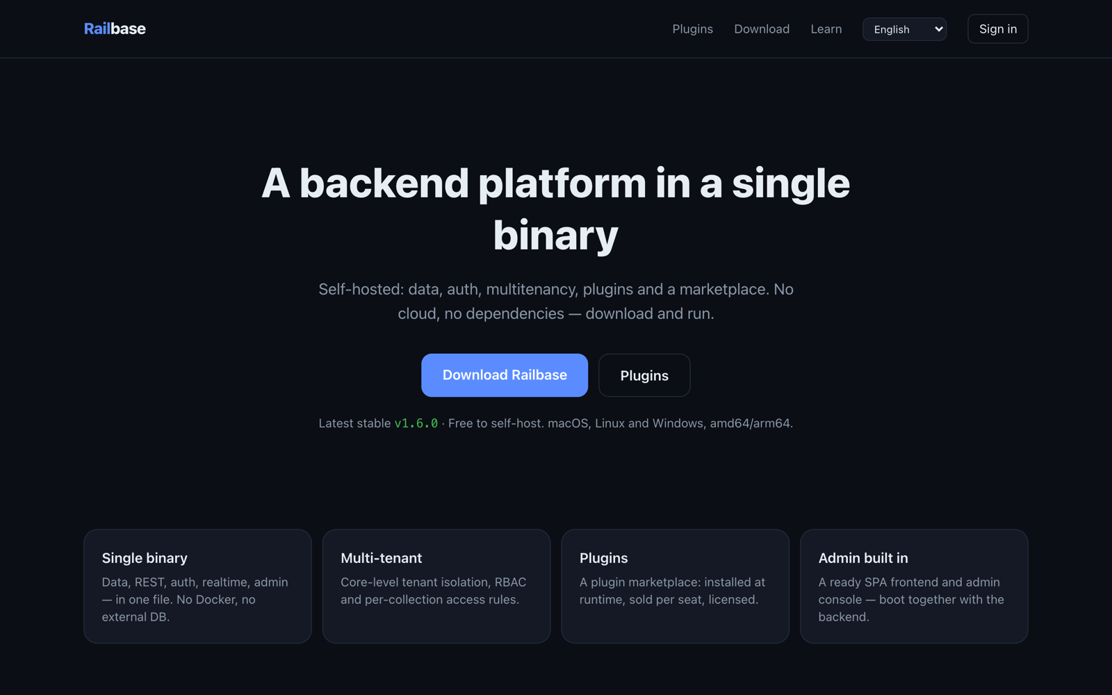 The railbase.app home page